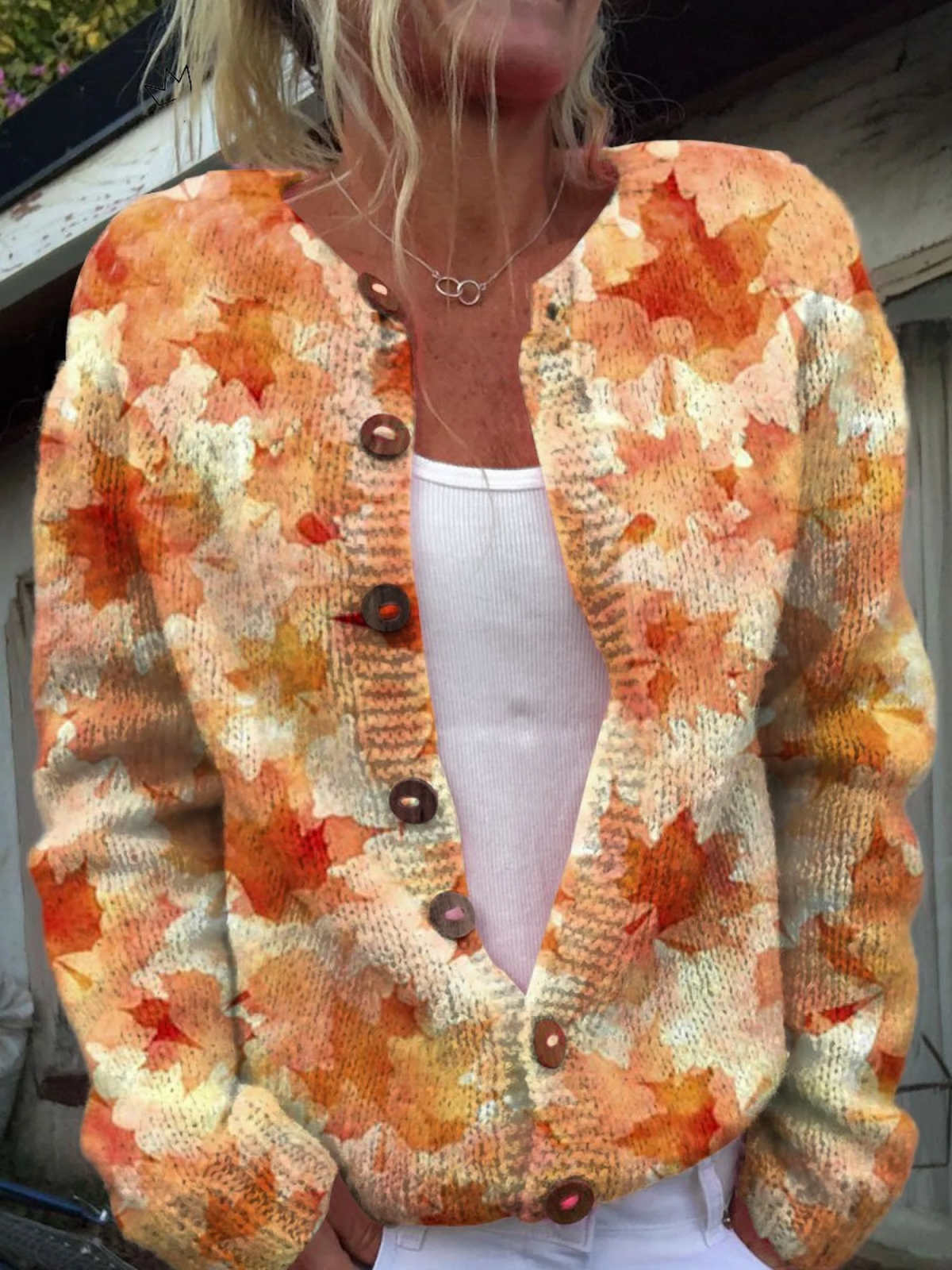 Maple - Buttoned Autumn Leaves Cardigan